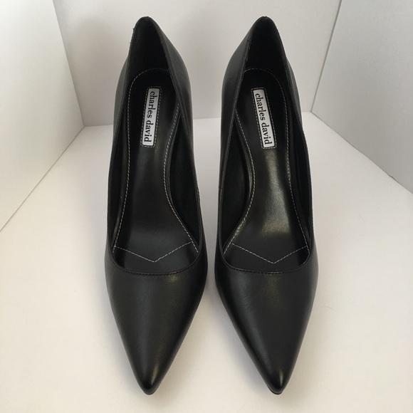 Charles David black leather stiletto pump heels - Picture 4 of 8